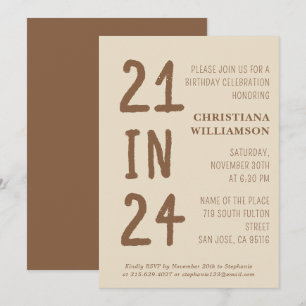 Modern 21st Birthday 21 in 24 Birthday Party Invitation