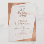 Modern 21st Birthday Copper Marble Geometric Invitation<br><div class="desc">A very trendy birthday party invitation, combining multiple trends of the year 2019: metallic, marble, geometric and special fonts. The background is white marble. The oblique angles in the upper-left and lower-right corners are faux metallic copper. The title "Birthday Party" is written in a calligraphic script, the rest in caps....</div>