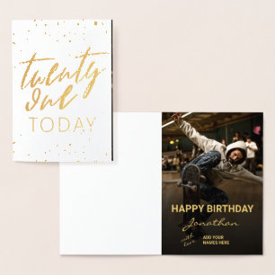 Modern 21st Birthday Gold foil Photo Foil Card
