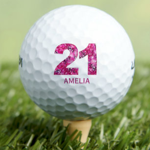 Modern 21st birthday golf balls 21 pink initials