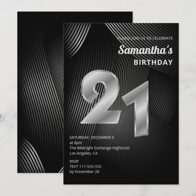 Modern 21st Birthday Invitation (Front/Back)