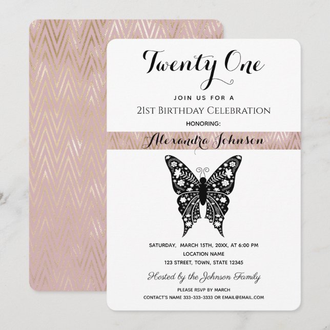 Modern 21st Birthday Invitation (Front/Back)