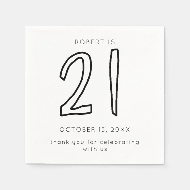 Modern 21st Birthday Men Minimalist Simple Casual Napkin (Front)