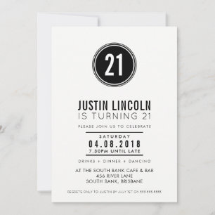 MODERN 21st birthday party INVITE plain spot black