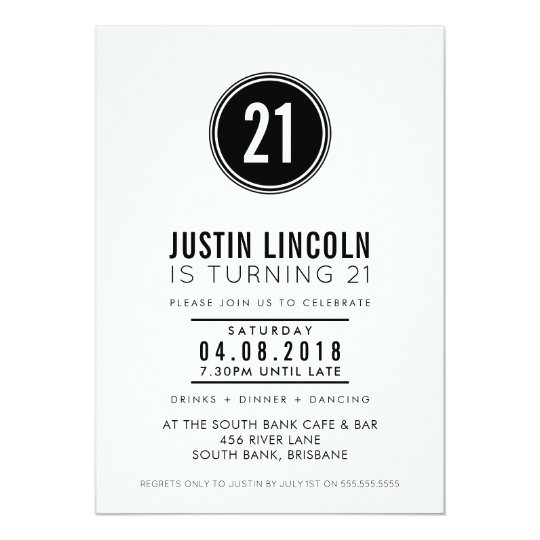 MODERN 21st birthday party INVITE plain spot black