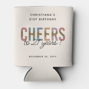 Modern 21st Birthday Party Leopard Print Can Cooler