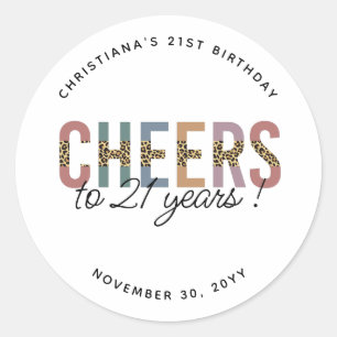 Modern 21st Birthday Party Leopard Print  Classic Round Sticker