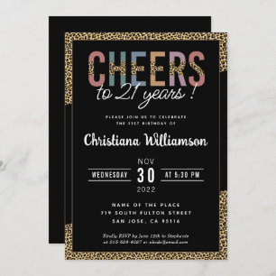 Modern 21st Birthday Party Leopard Print Elegant Invitation