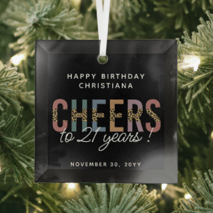 Modern 21st Birthday Party Leopard Print  Glass Tree Decoration
