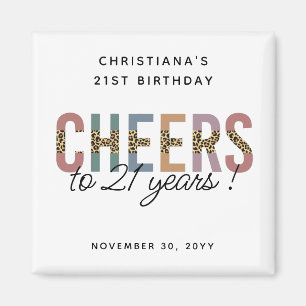 Modern 21st Birthday Party Leopard Print Magnet