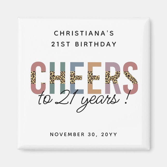 Modern 21st Birthday Party Leopard Print Magnet (Front)
