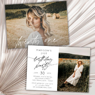 Modern 21st Birthday Party Photo   Horizontal  Invitation