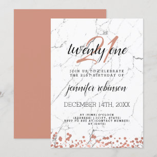 Modern 21st Birthday Party Rose Gold Marble Invitation