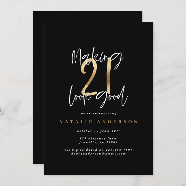 Modern 21st birthday typography black and gold (Front/Back)