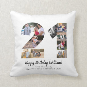Modern 21st Number Photo Collage Custom Greeting Cushion