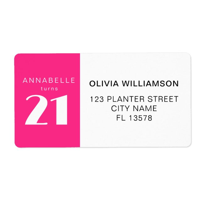 Modern 21st Twenty One Hot Pink Birthday Party (Front)