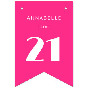 Modern 21st Twenty One Hot Pink Birthday Party Bunting