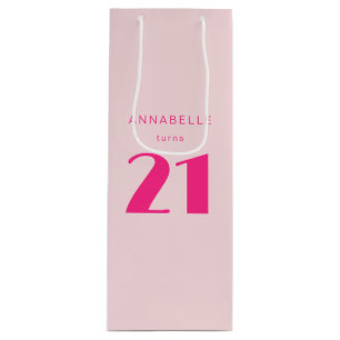 Modern 21st Twenty One Pink Birthday Party Wine Gift Bag
