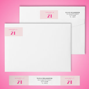 Modern 21st Twenty One Pink Birthday Party Wrap Around Label