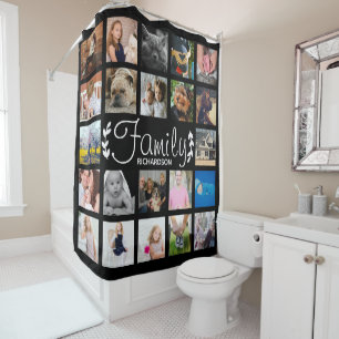 Modern 22 Family Photo Collage & Name Shower Curtain