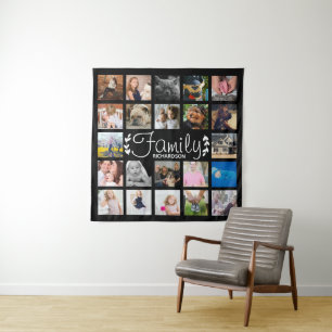 Modern 22 Family Photo Collage White Laurel Black Tapestry