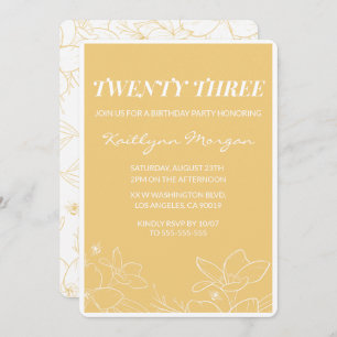 Modern 23rd birthday invitations Floral Yellow