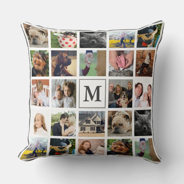 Modern 24 Photo Monogram & Family Name Cushion (Front)