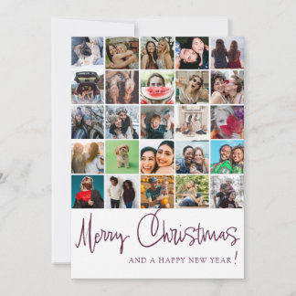 Modern 25 photo collage Christmas Pattern Holiday Card