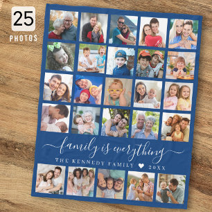 Modern 25 Photo Collage Quote Family Name Blue Fleece Blanket