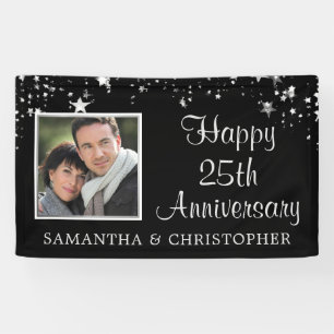 Modern 25th Anniversary Photo Black Silver Stars Banner