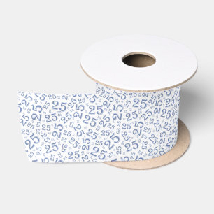 Modern 25th Birthday Number Pattern Blue/White  Satin Ribbon