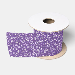 Modern 25th Birthday Number Pattern Purple/White Satin Ribbon