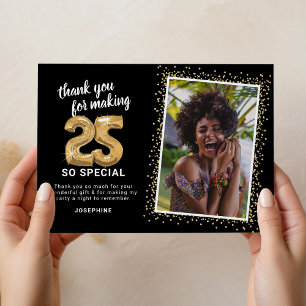 Modern 25th Birthday Photo Thank You Card