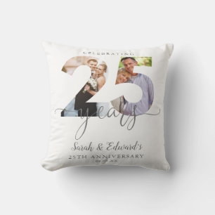 Modern 25th Wedding Anniversary 2 Photo Cushion
