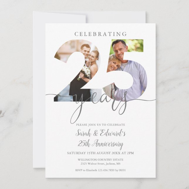 Modern 25th Wedding Anniversary 2 Photo  Invitation (Front)