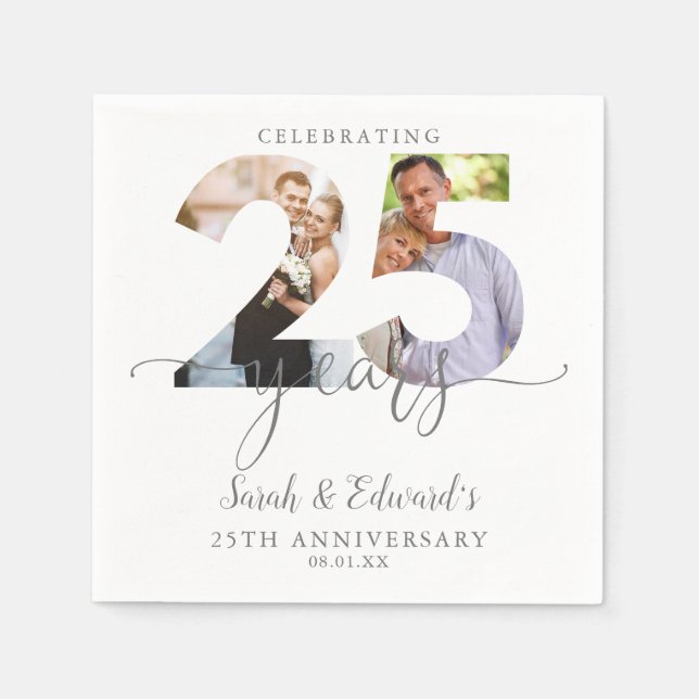 Modern 25th Wedding Anniversary 2 Photo Napkin (Front)