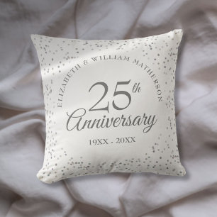Modern 25th Wedding Anniversary Silver Confetti Cushion