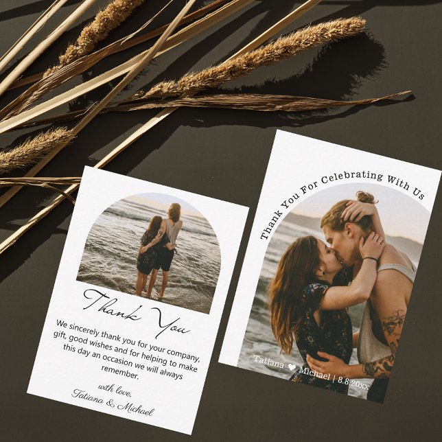 modern 2 arch photos wedding thank you card (Creator Uploaded)