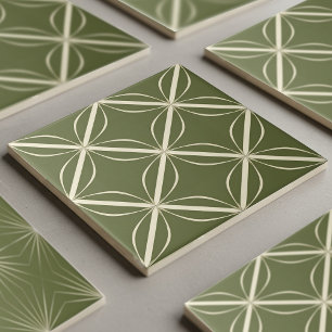 Modern 2 Color Geometric Pat#27 Olive Green ID1192 Tile