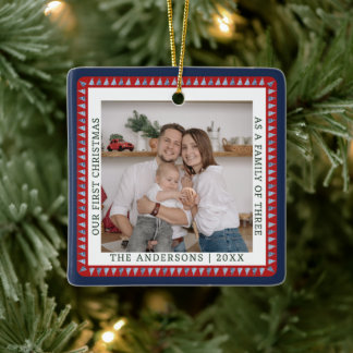 Modern 2 Family Photo First Christmas Ceramic Ornament