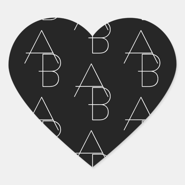 Modern 2 Initial Pattern | Black & White Heart Sticker (Front)