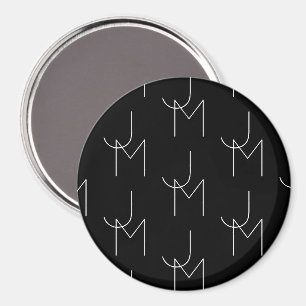 Modern 2 Initial Pattern   Black & White Magnet