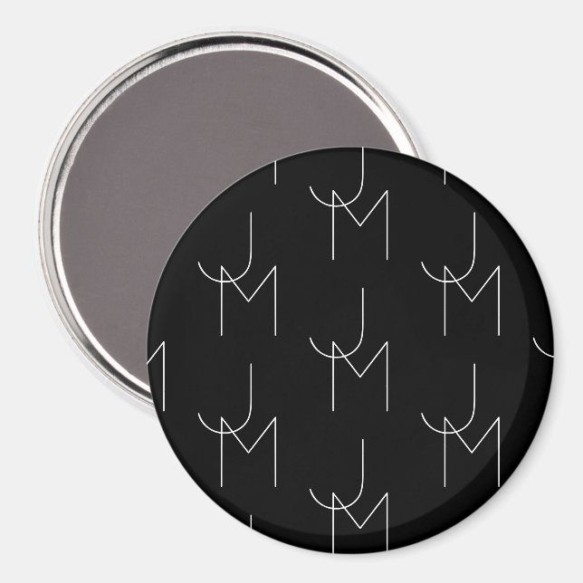 Modern 2 Initial Pattern | Black & White Magnet (Front/Back)