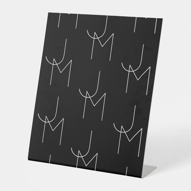 Modern 2 Initial Pattern | Black & White Pedestal Sign (Front)
