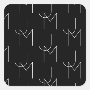 Modern 2 Initial Pattern   Black & White Square Sticker