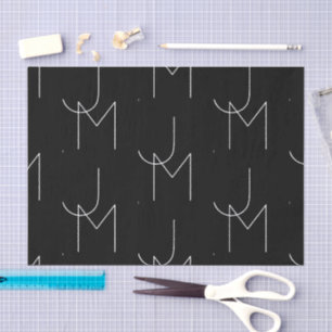 Modern 2 Initial Pattern Black & White Tissue Paper