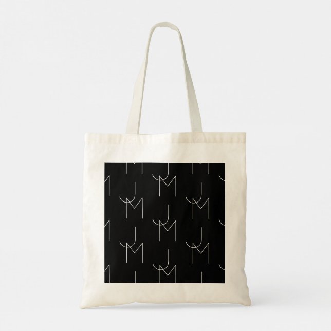 Modern 2 Initial Pattern | Black & White Tote Bag (Back)