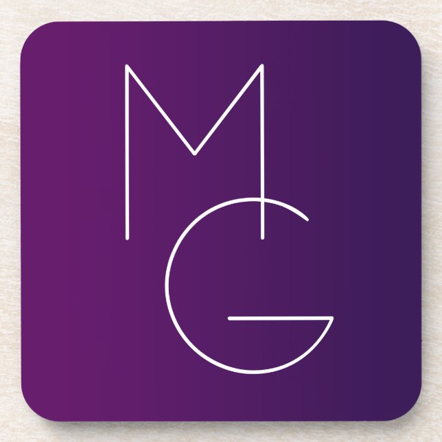 Modern 2 Initials | Deep Purple Subtle Ombre Coaster (Front)