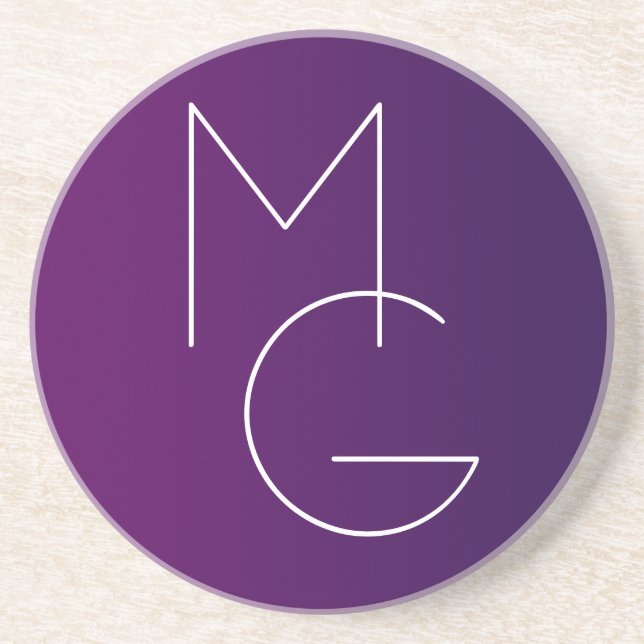 Modern 2 Initials | Deep Purple Subtle Ombre Coaster (Front)