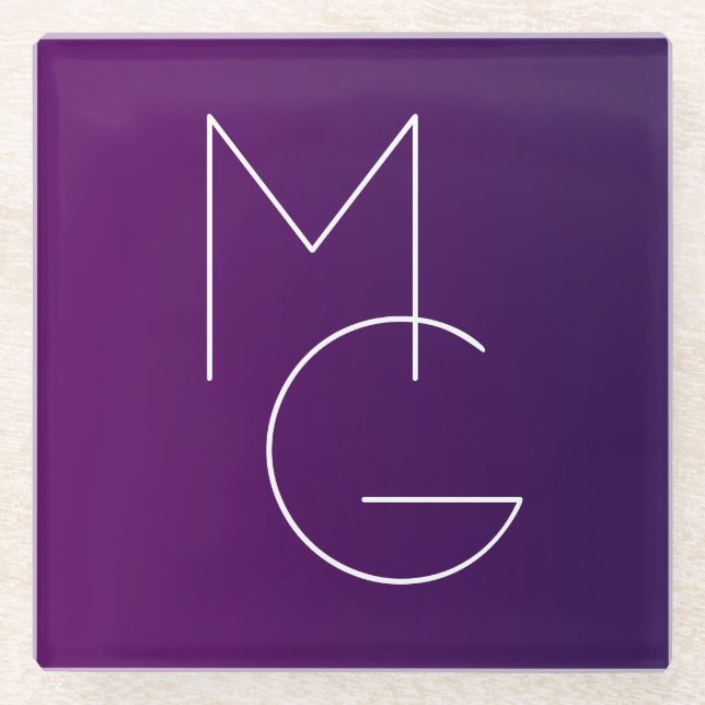 Modern 2 Initials | Deep Purple Subtle Ombre Glass Coaster (Front)